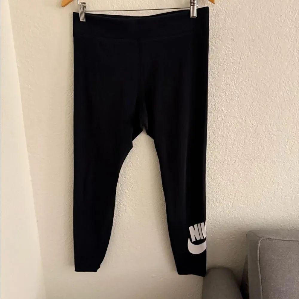 Nike Women's Black Leggings with White Logo